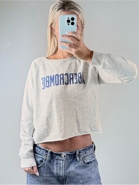 Abercrombie & Fitch Light Gray Logo Long-Sleeve Crewneck lightweight sweatshirt